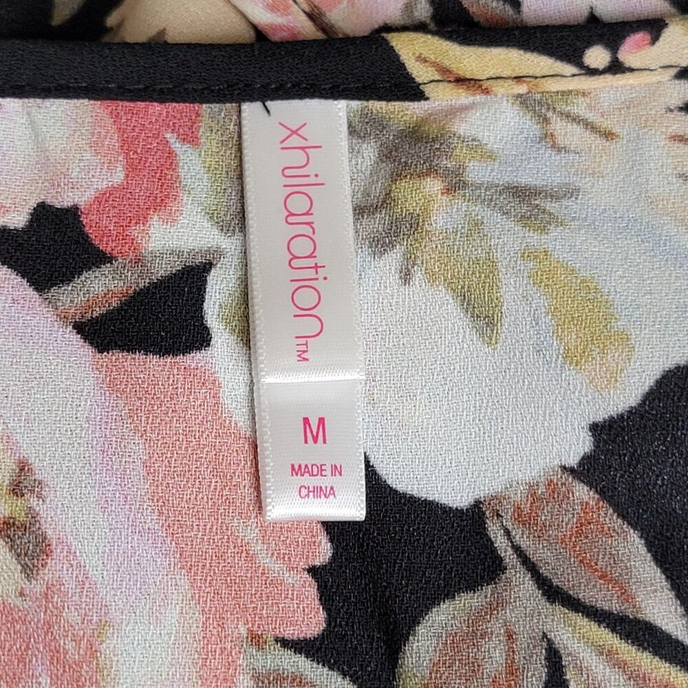 Xhilaration Mini Dress Juniors Medium Black Pink Floral Romantic Fairy Summer - Picture 4 of 8